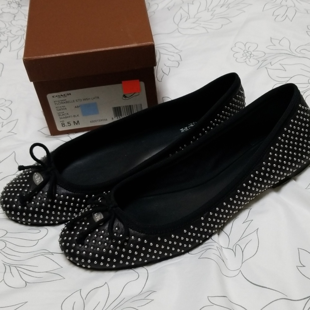 Coach Florabelle Studded Black Leather flat